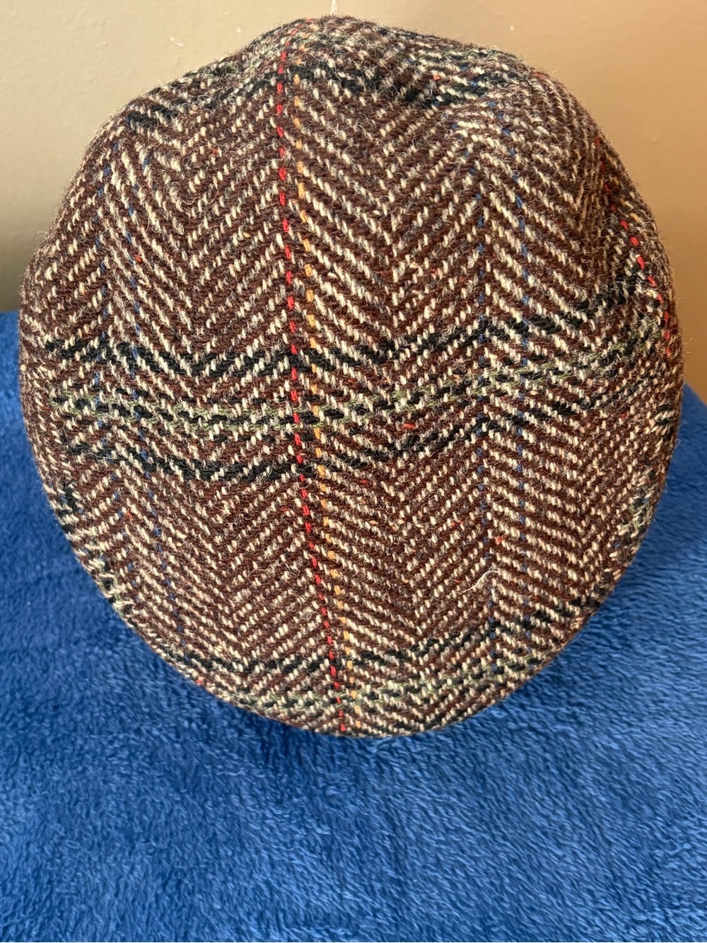 Stefeno Flat Cap Hat Mens Large 100% Pure Wool Tweed Herringbone Plaid